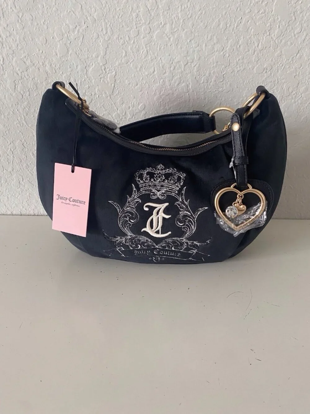Juicy Couture Need More Juicy Hobo Shoulder Bag‎ Liquorice W/ Heart Charm NEW